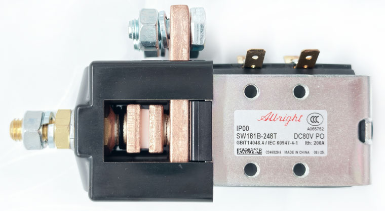 Albright Single Pole Double Throw DC Contactor SW181B-248T, SPDT, Rated for 80V 200A, With Magnetic Blowout, Designed for Regenerative Braking and Reversing in Electric Forklifts, Pallet Jacks, and Industrial Trucks