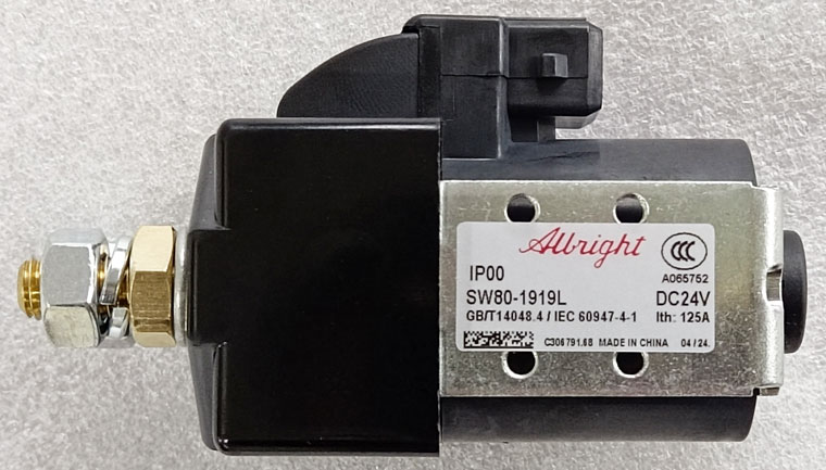 Albright SW80-1919L DC Contactor, 24V, Ith 125A, with JPT Connector
