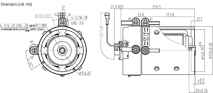 Dimensional Diagram of DC SepEx Motor ZQS48-3.8-T